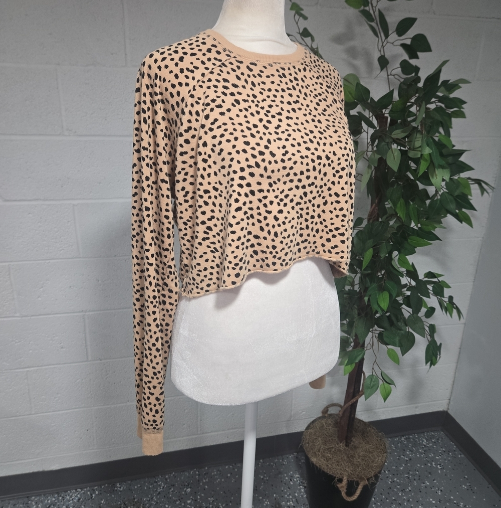 Animal Print Cheetah Long Sleeve Cropped Shirt Womens Large Glam Activewear
